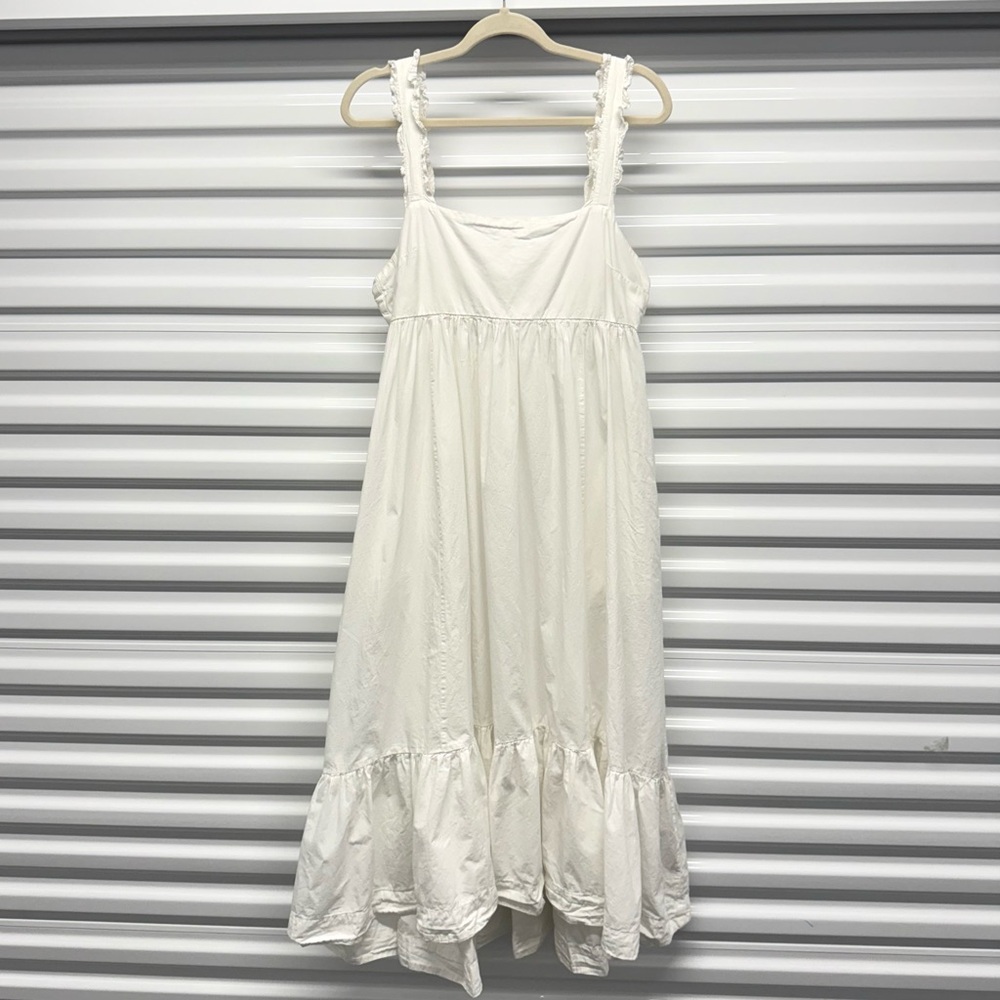 Free People White Cotton Prairie Ruffle Strap Midi Dress M
